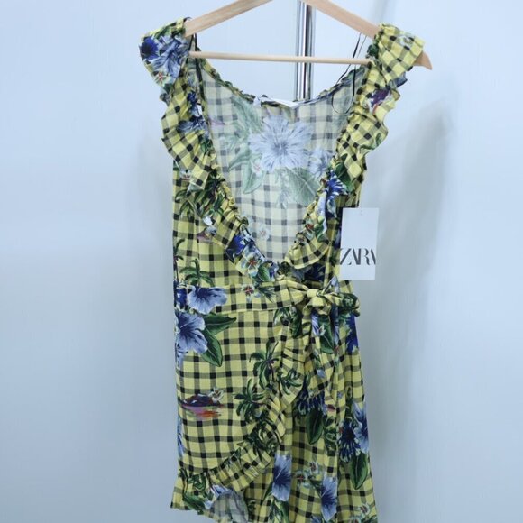 ZARA Floral Gingham Wrap Dress Size XS NEW WITH TAG - Picture 7 of 7